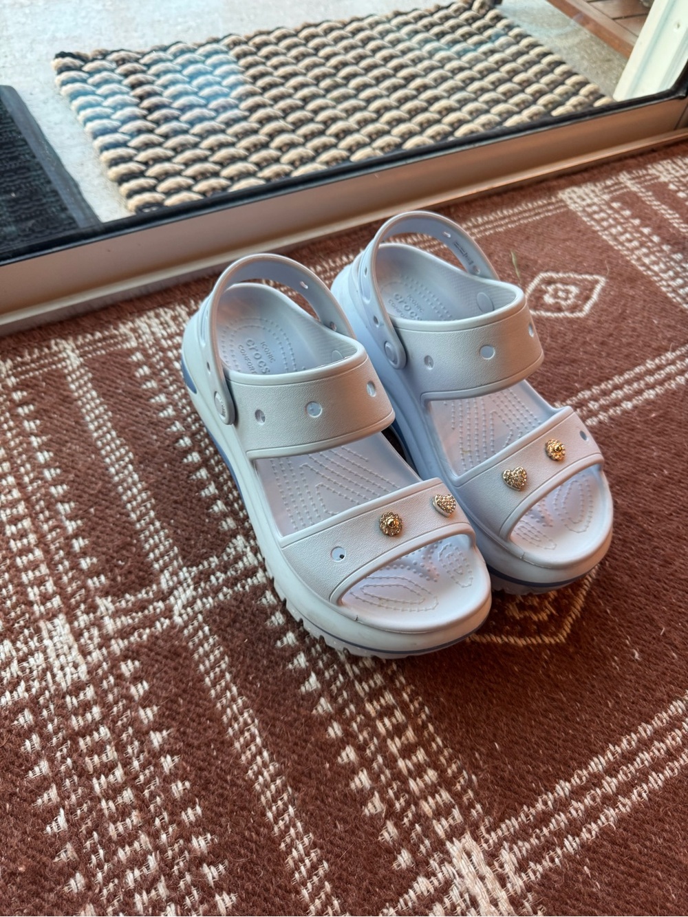 Adult Crocs Platform Baby Blue Comfort Slide Sandals with Gold Charms - Picture 3 of 3